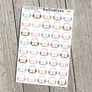 May include: A sheet of 36 colorful stickers featuring an open book with headphones on each side. The stickers are in various shades of pink, blue, green, brown, and purple. The text "Dallingtons 481" is printed in the top right corner of the sheet.
