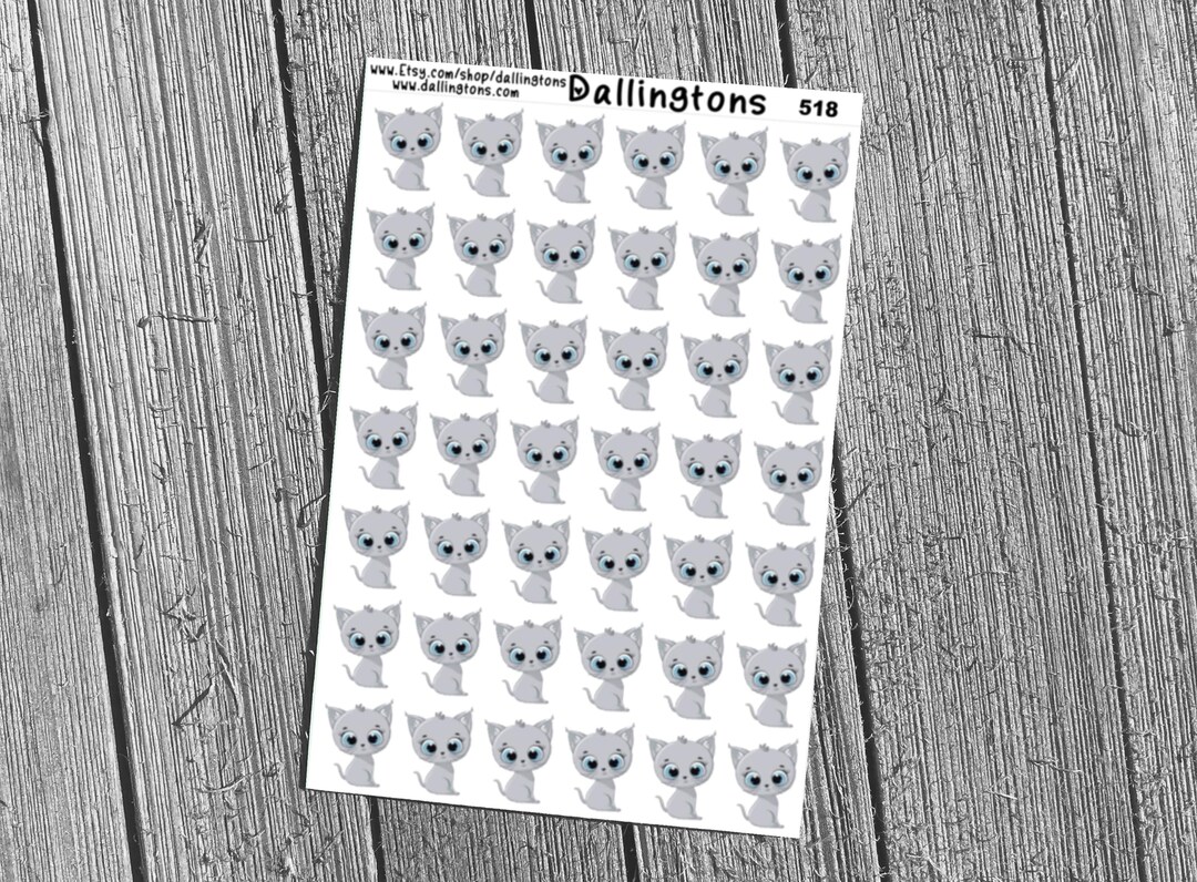518 Sticker Grey Cat (#518) - Stickers for Books, Scrapbooks, Planners, Cards ...