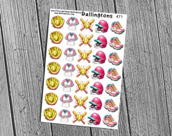 Softball Sticker Sheet, Girls Sports Planner Stickers for Journals and Scrapbooks (#471)