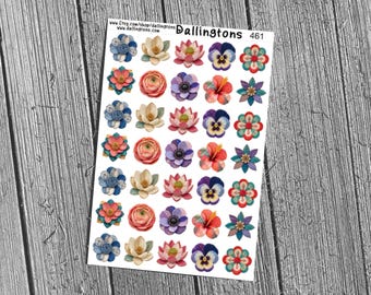 Cloth Flower Sticker Sheet, Cottagecore Floral Planner Stickers for Journals (#461)