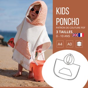 Children’s Poncho Sewing Pattern (0-10 years) | Hooded Beach or Bath Poncho | PDF Sewing Pattern Download