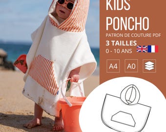 PDF-Schnittmuster für einen Kinderponcho (0–10 Jahre) | Badeponcho, Strandponcho | Downloadbares Schnittmuster | Surfponcho | Einfaches Nähen