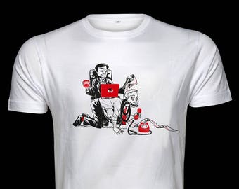 Boyz Fair Trade Silkscreen Shirt &quot;Slave&quot; Classic Cut White Red Black Cotton