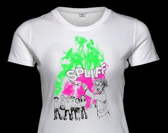 Girlz Fair Trade Siebdruck Shirt "Spliff" Slim-Fit Weiß Grün Pink Baumwolle