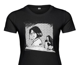 Girlz Fair Trade Screen Print Shirt &quot;Wonderwall&quot; Slim-Fit Black White Cotton