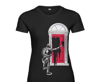 Girlz Fair Trade Siebdruck Shirt "Paint It Black" Slim-Fit Schwarz Rot Weiß Baumwolle