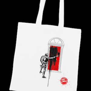 Jute Bag &quot;Paint It Black&quot; Red Black White Screen Print
