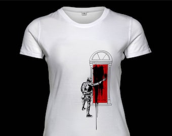 Girlz Fair Trade Screen Printed Shirt "Paint It Black" Slim-Fit White Red Black Cotton
