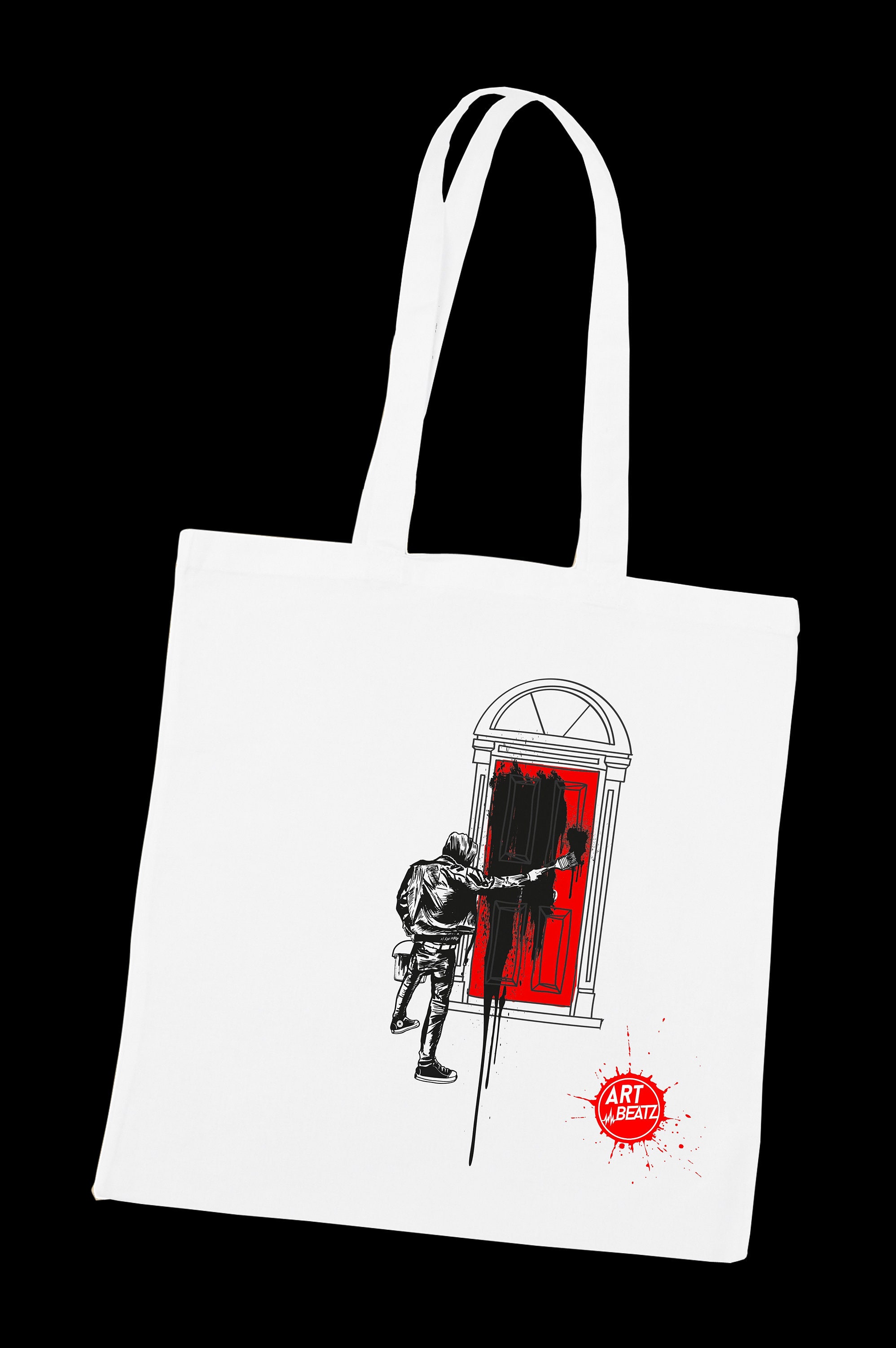 Jute Bag "Paint It Black" Red Black White Screen Print