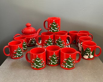 Vintage Waechtersbach Red Christmas Mugs Germany, Sold Separately
