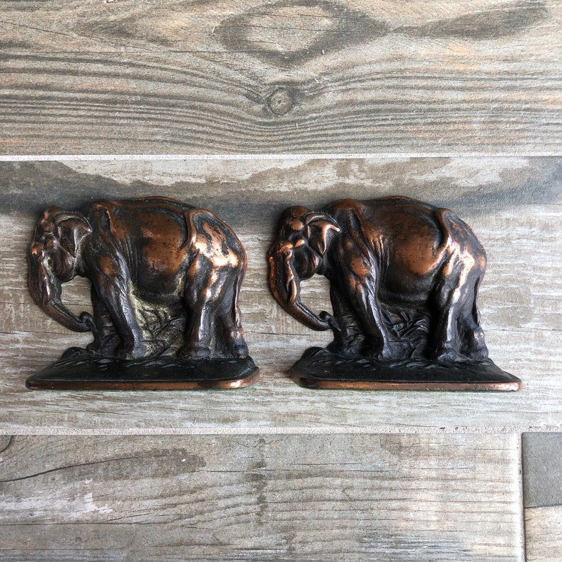 Vintage Bronze Elephant Bookends Etsy