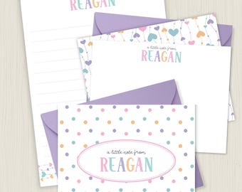 Rainbow Stationery Set Personal Personalized Note Custom Notecards Writing Camp Letter Paper Correspondence Collection Watercolor Heart 1023