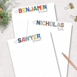 Boys Personalized Stationery Set Teen Boy Notepad Custom Name Writing Paper Notecard Simple Note Cards Youth Correspondence Kit a Note 1034