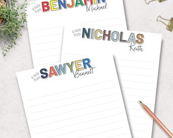 Boys Personalized Stationery Set Teen Boy Notepad Custom Name Writing Paper Notecard Simple Note Cards Youth Correspondence Kit a Note 1034