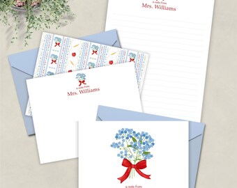 Teacher Appreciation Gift Set Stationery Notepad Writing Supplies Classroom Thank You Note Card Apple Teacher Present School Hydrangea 1097