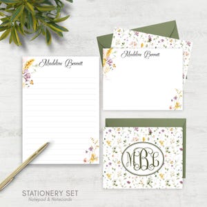 Personalized Stationery Set | Floral Gift Set for women | Personalized Wildflower Notepad | Girls Stationery Set | Garden Stationery 1020
