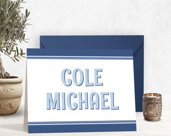 Personalized Boy Stationery Set Custom Notecards Masculine Notecard Folded Card Personalized Notes Children Thank You Correspondence 1001
