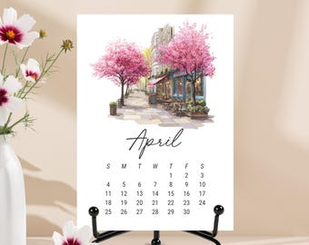 2027 Desk Calendar Gift for Coworker Office Desk Decor Minimal Watercolor Storefront Artwork Cityscape Monthly Planner Workspace Organizer