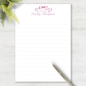Personalized Notepad Kids Custom Stationery Watercolor Pink Bow Writing Girl Desk Supplies School Customizable Monogram Paper Birthday 1031