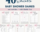 Pink Bow Baby Shower Games Printable Baby Game Bundle Editable Template  Download Girl Shower Party Activities Baby Bingo Printable B102