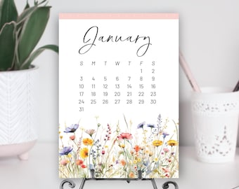 2027 Desk Calendar Set Watercolor Wildflower Monthly Gift Office Desk Decor Minimal Desk Calendar Botanical Workspace  Teacher