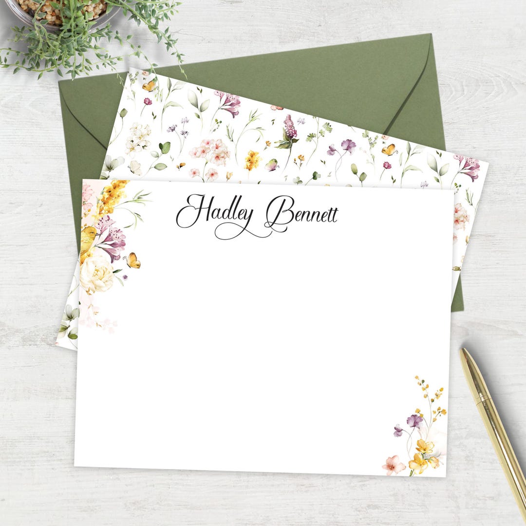 Personalized Stationery Set Custom Notecards Wildflower Design Monogram ...