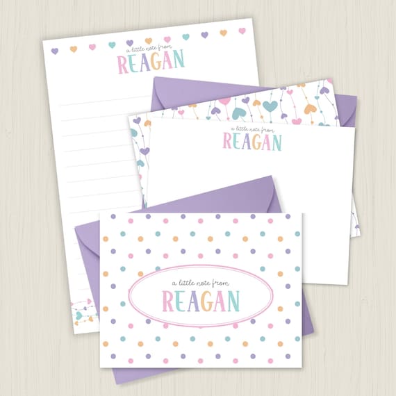 Rainbow Stationery Set Personal Personalized Note Custom Notecards Writing Camp Letter Paper Correspondence Collection Watercolor Heart 1023