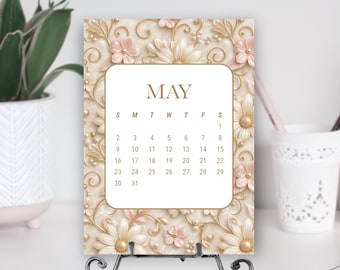 2027 Desk Calendar, 3D Floral Calendar, Pastel Flower Desk Calendar, Feminine Office Decor, 5x7 Monthly Calendar, Gift for Her