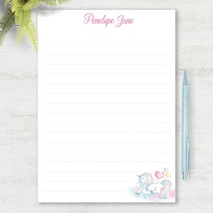 Personalized Unicorn Notepad Teacher Gift Stationery Watercolor Kid Custom Writing Paper Whimsical Memo Pad Child Desk Accessory Magic 1041