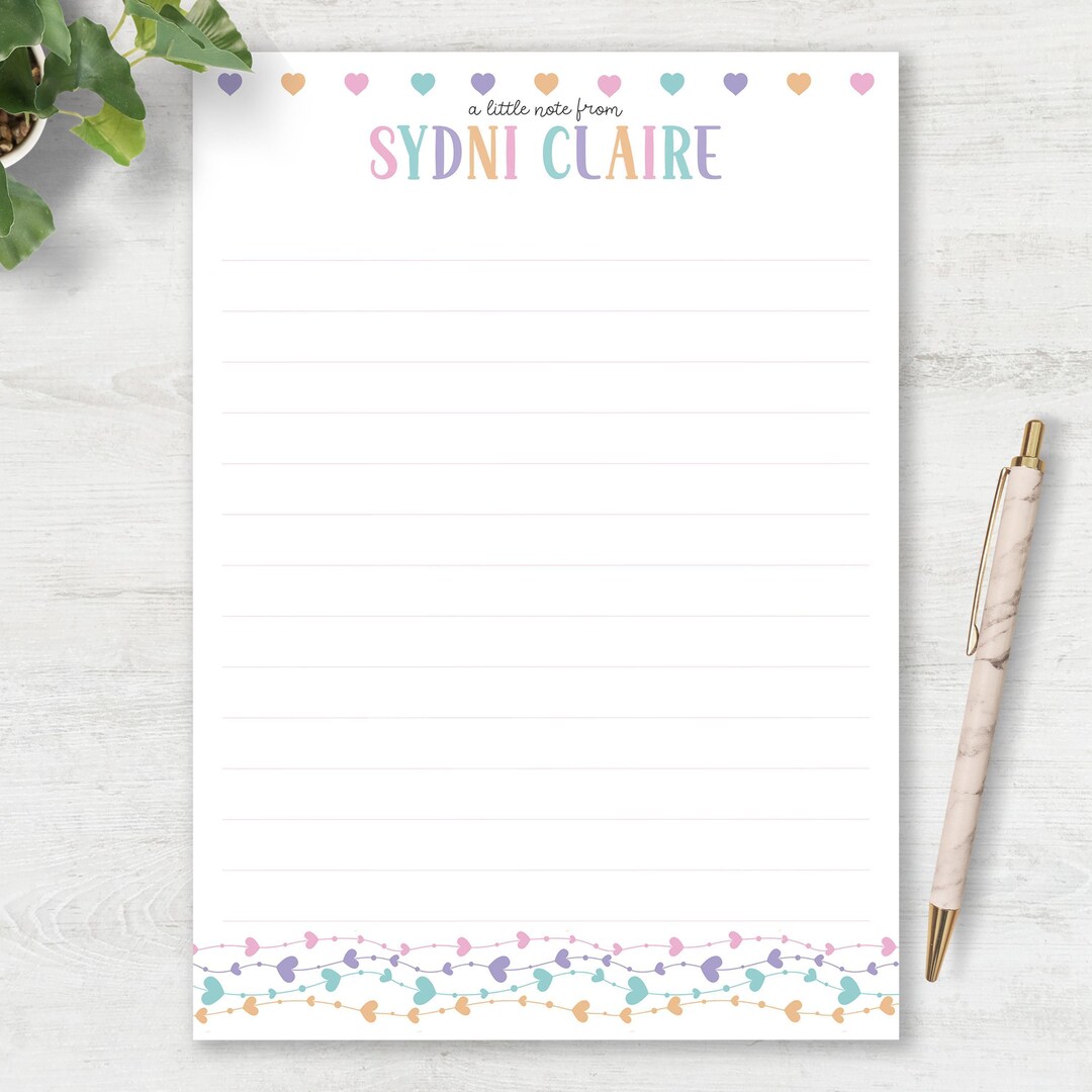 Personalized Notepad Set Custom Stationery Rainbow Heart Watercolor ...