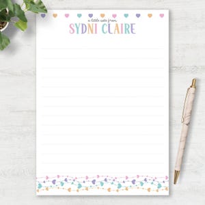 Personalized Notepad Set Custom Stationery Rainbow Heart Watercolor Design Desk Accessory School Supply Teacher Notepad Birthday Gift 1023
