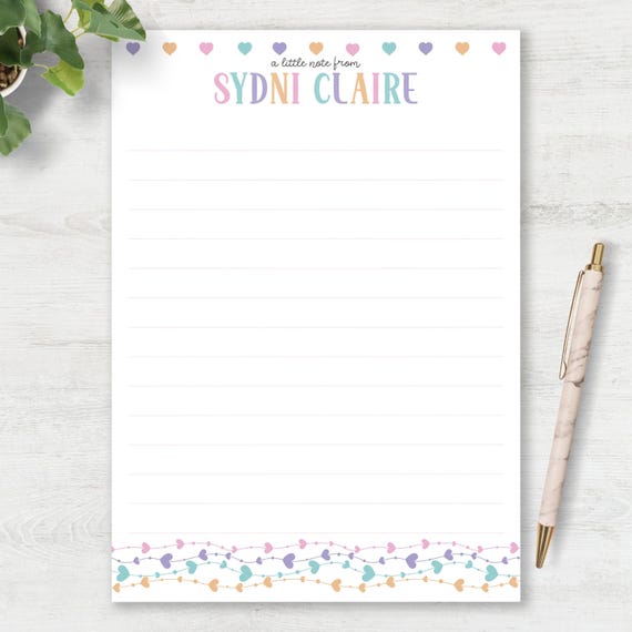 Personalized Notepad Set Custom Stationery Rainbow Heart Watercolor Design Desk Accessory School Supply Teacher Notepad Birthday Gift 1023