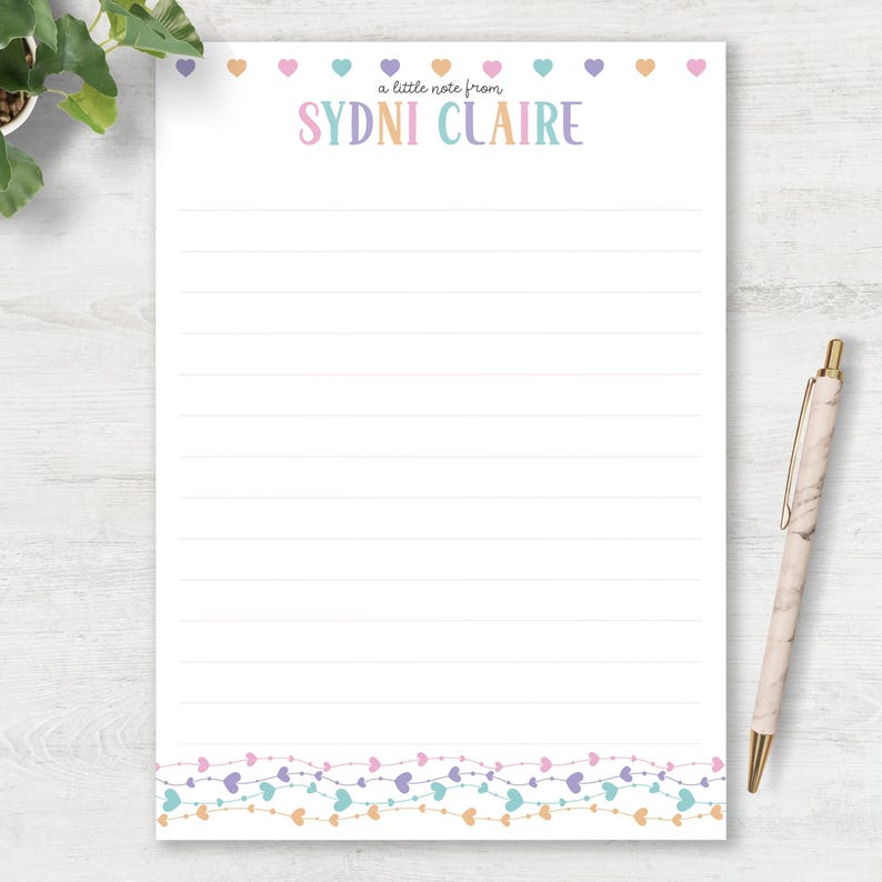 Personalized Notepad Set Custom Stationery Rainbow Heart Watercolor Design Writing Paper Collection Name Customization School Supply Essential Desk Accessory Organization Teacher Gift Idea Colorful Stationery Package Quality Paper Product