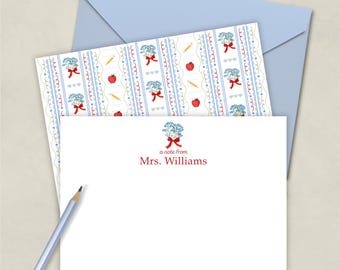 Teacher Thank You Note Cards Personalized Boy Stationery Gift Kids Hydrangea Notecard Set Preppy Correspondence Apple Pencil Design 1097