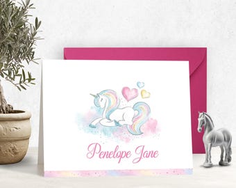 Personalized Stationery Girls Letter Writing Set Summer Camp Stationary Kids Letter Notecard Personalized Unicorn Themed Correspondence 1041