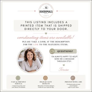 The image is a listing for a printed item that is being shipped directly to your door. It includes coordinating items available and a description for the link to the matching items.