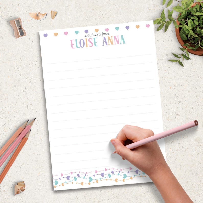 Birthday Gift Idea Personalized Notepad Collection Custom Name Stationery Rainbow Heart Design Watercolor Illustration Writing Paper Set Quality Desk Accessory Childrens Present Idea Creative Writing Tool Colorful Paper Product School