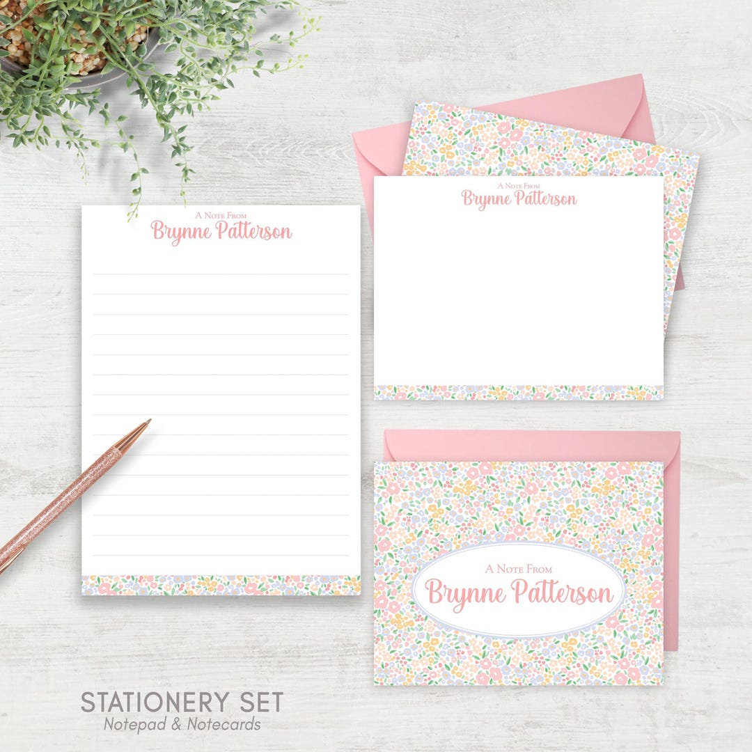 Personalized Stationery Set Custom Notecard Watercolor Daisy Floral ...