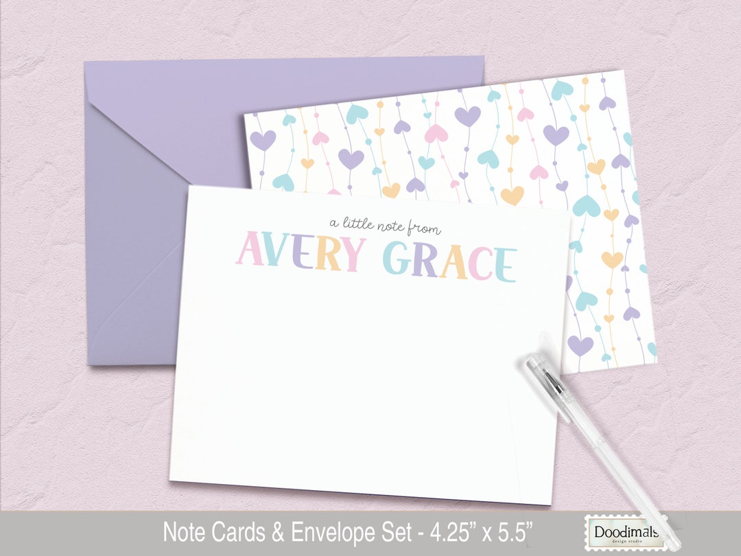 Personalized Note Cards & Envelope Set for Kids, Custom Stationery With ...