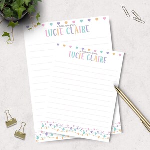 School Supply Collection Personalized Notepad Set Rainbow Heart Design Custom Stationery Package Watercolor Illustration Quality Paper Product Name Customization Feature Classroom Essential Material Teacher Desk Accessory Colorful Writing