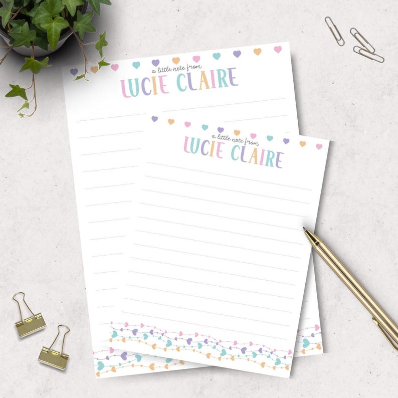 School Supply Collection Personalized Notepad Set Rainbow Heart Design Custom Stationery Package Watercolor Illustration Quality Paper Product Name Customization Feature Classroom Essential Material Teacher Desk Accessory Colorful Writing