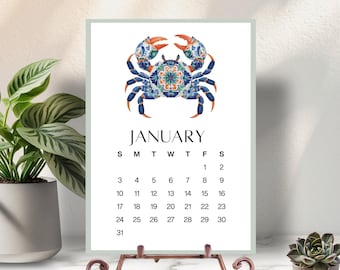 2027 Desk Calendar, Art Nouveau Sea Life Calendar, Coastal Desk Calendar, Ocean Animal Art, Nautical Office Decor, Gift for Ocean Lover
