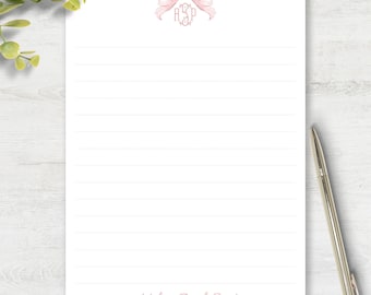 Pink Bow Notepad Personalized Monogram Stationery Set Girls Custom Note Pad Flower Notepad Girls Birthday Gift Idea Girly Stationery 1037
