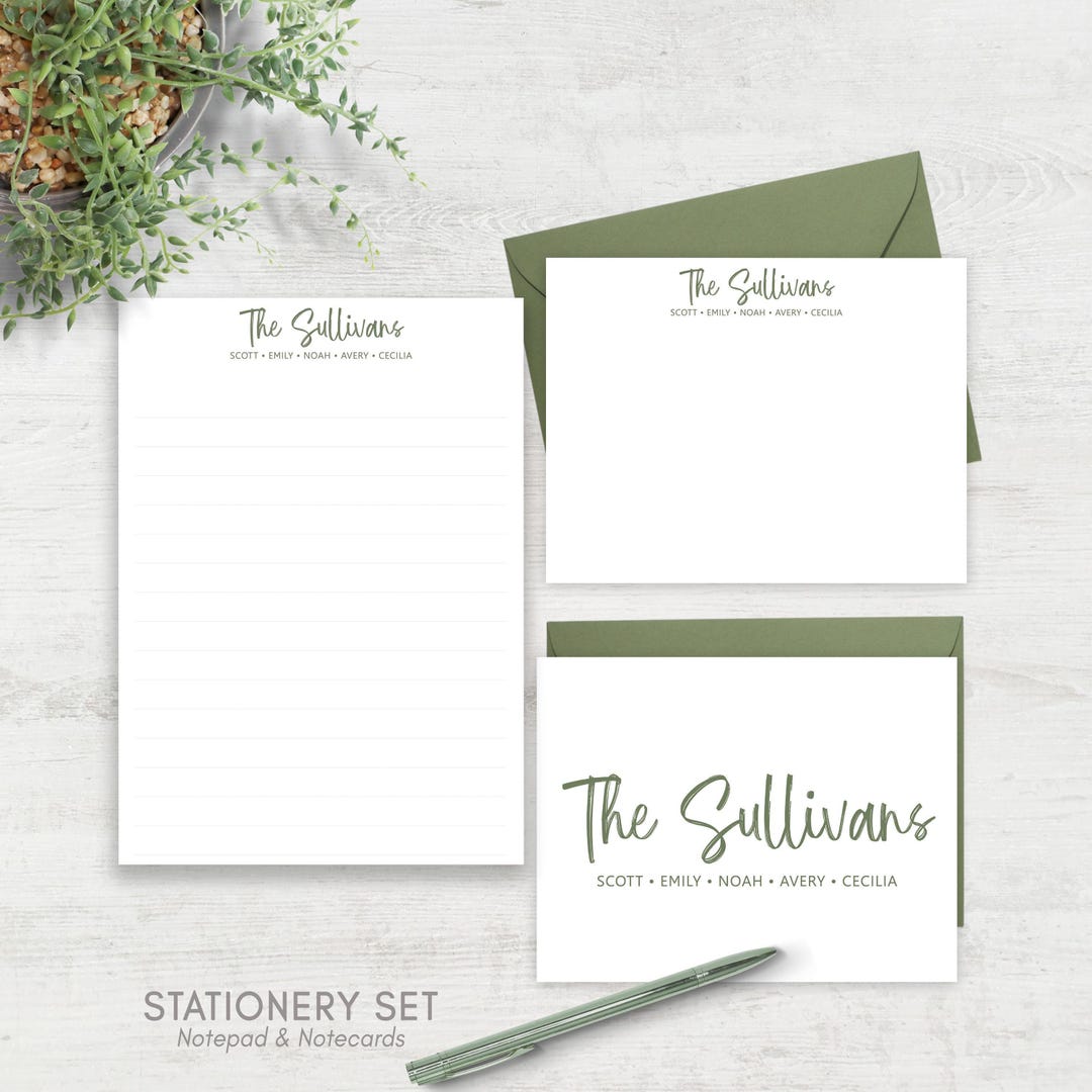 Personalized Stationery Set Custom Notecards Family Name Correspondence ...