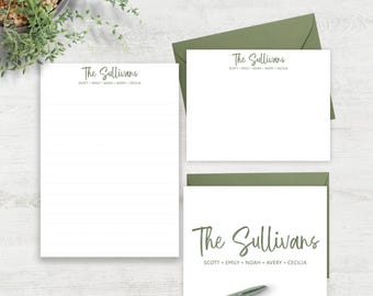 Personalized Stationery Set Custom Notecards Family Name Correspondence Thank You Note Writing Paper Monogram Greeting Card Boxed Collection