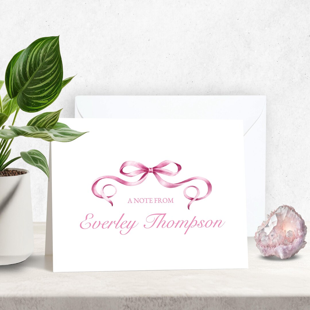 Personalized Pink Bow Stationery Set | Folded Notecard Set | Coquette ...