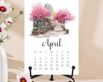 2026 Desk Calendar Gift for Coworker Office Desk Decor Minimal Watercolor Storefront Artwork Cityscape Monthly Planner Workspace Organizer