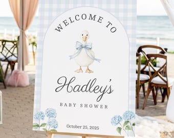 Baby Shower Welcome Sign Entrance Poster Boy Celebration Blue Theme Goose Party Greeting Display Nursery Announcement Arrival Banner B105