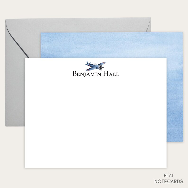 Plane Writing Notes Personalized Airplane Stationery Set Notecard Watercolor Aircraft Card ...