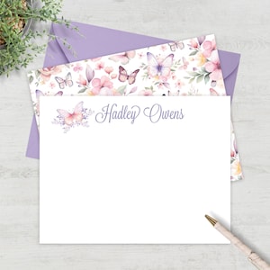 Personalized Butterfly Stationery Set Gift for Her Name Card Writing with Envelopes Matching Design Features Butterfly Floral Pattern 1022